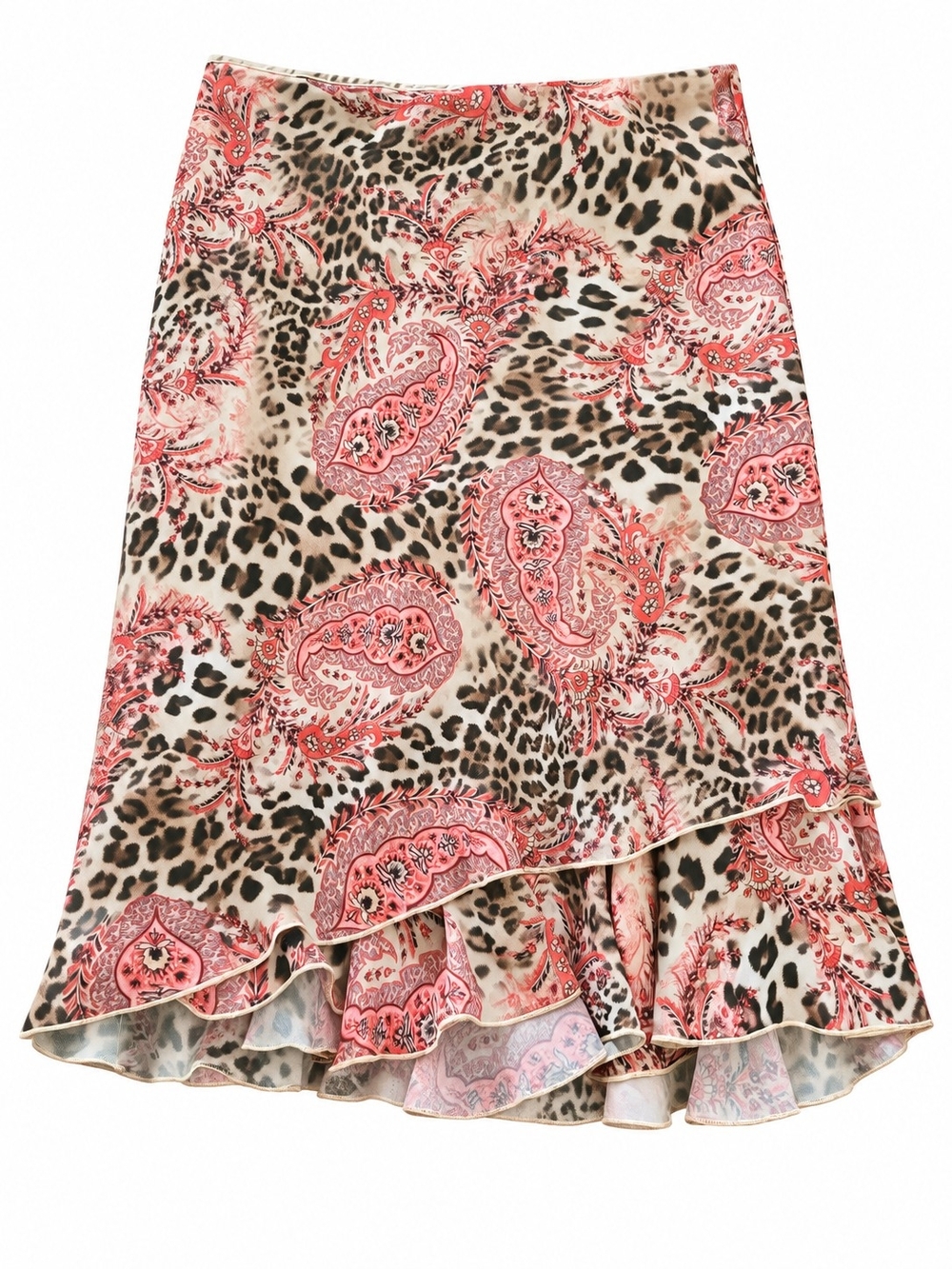 Vintage Sport Collection Women’s Paisley Leopard Print Ruffled Skirt -